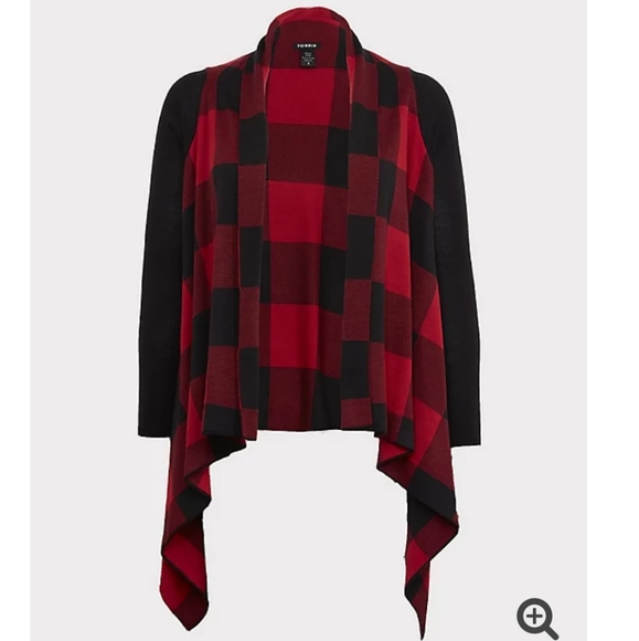 torrid Sweaters - Torrid Red Plaid Drape Front Cardigan